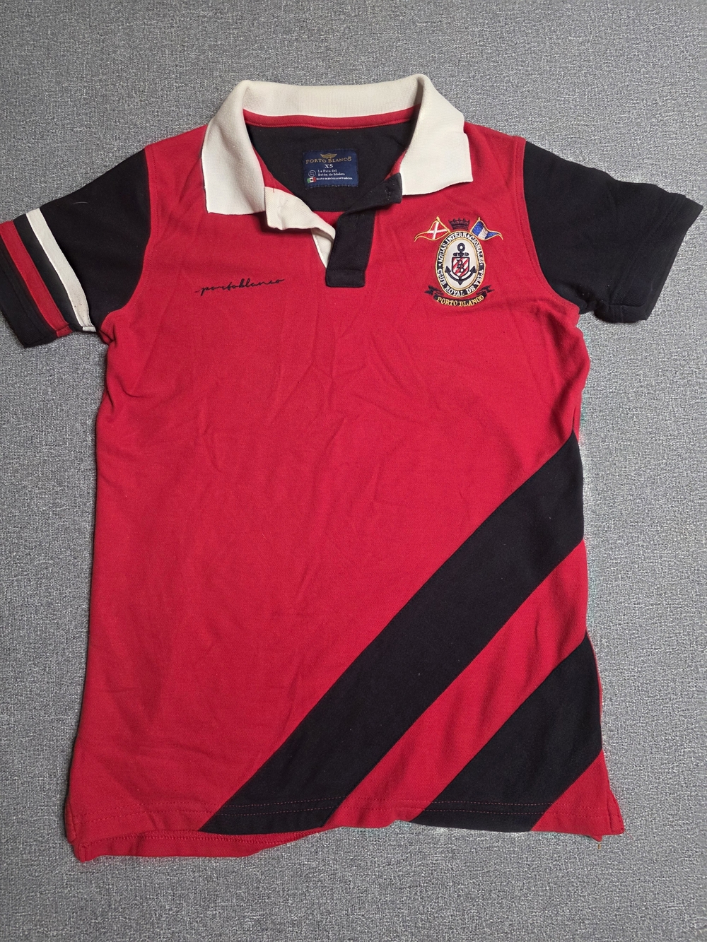 Porto Blanco Royal Sailing Crest Polo Shirt Red Black - Size XS